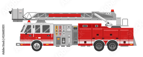 Fire engine. Red fire truck to put out a fire in a flat style. Vector illustration of an emergency vehicle on a white background.