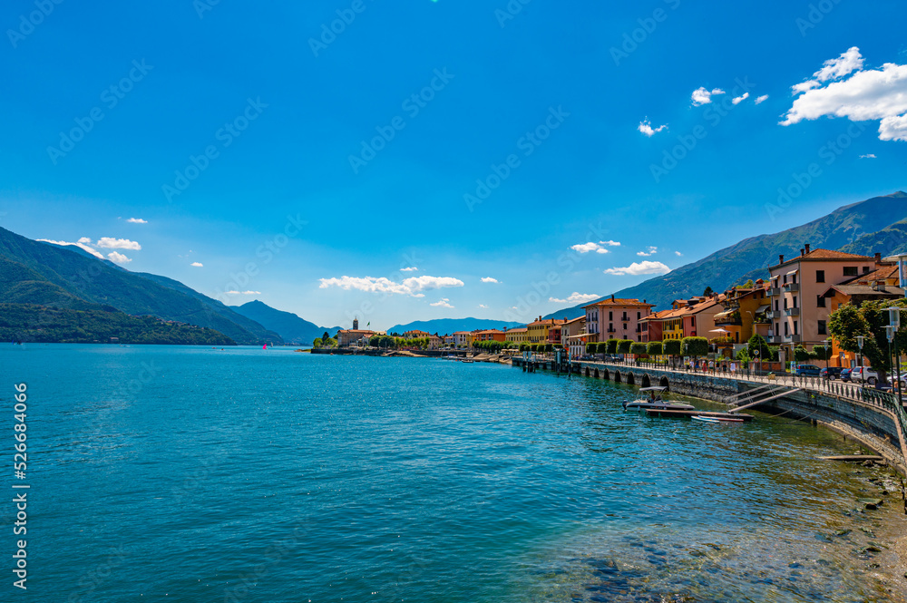 The town of Gravedona, on Lake Como, photographed on a day in early spring.
