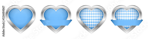 Set Vier Buttons Oktoberfest Herzen Rautenmuster Hellblau