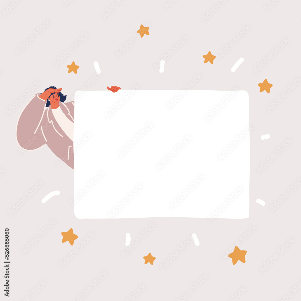 Vector illustration of woman holding blank empty banner