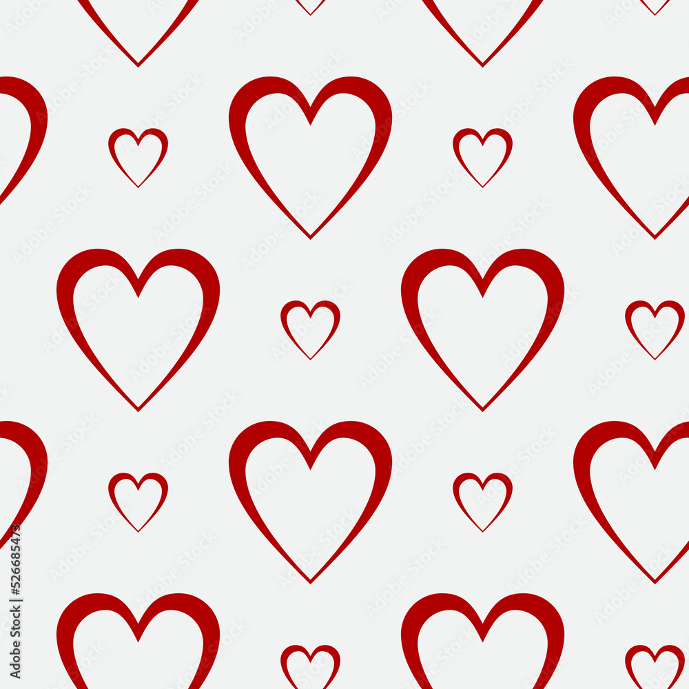 Hearts seamless background. Heart with red outline and empty inside.