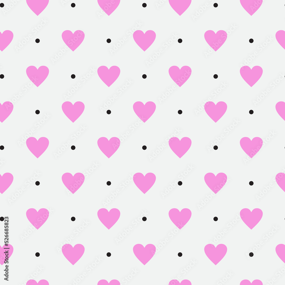 Vector seamless  pattern of dots and hearts.