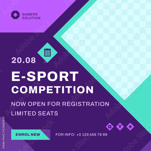 E sport competition online streaming registration form social media post copy space template vector