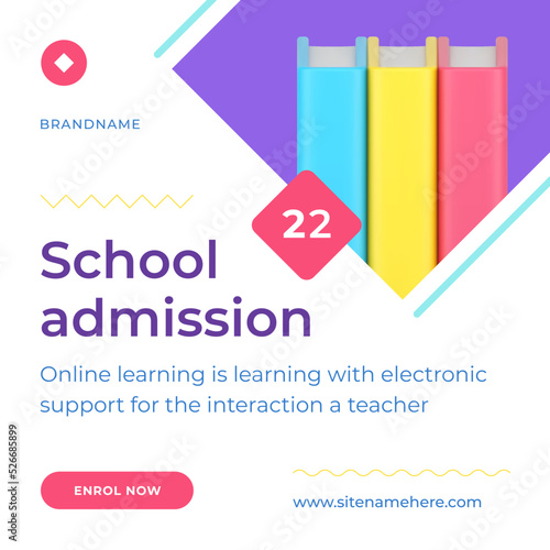 Online education school admission electronic digital support social media post 3d icon vector