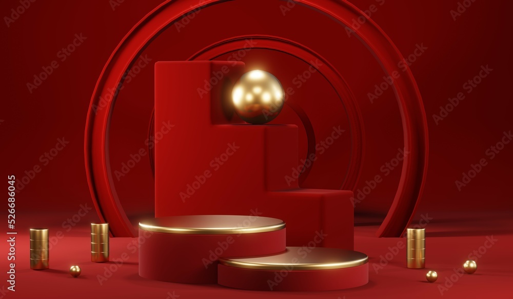 3D rendering of blank product background for cream cosmetics Modern red podium background 3D rendering of blank product background for cream cosmetics Modern red podium background