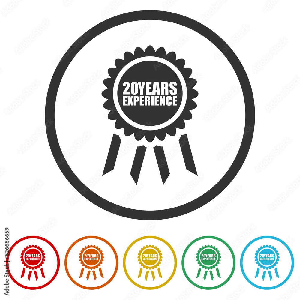 Twenty years experience icon. Set icons in color circle buttons Twenty years experience icon. Set icons in color circle buttons