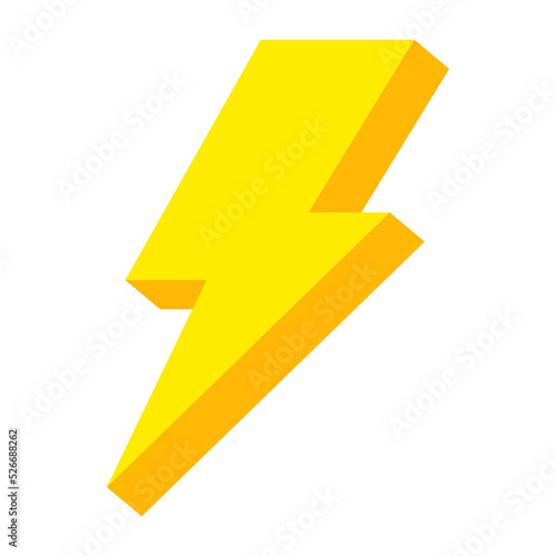 yellow lightning bolt flash and thunder icon cartoon style isolated on white background.