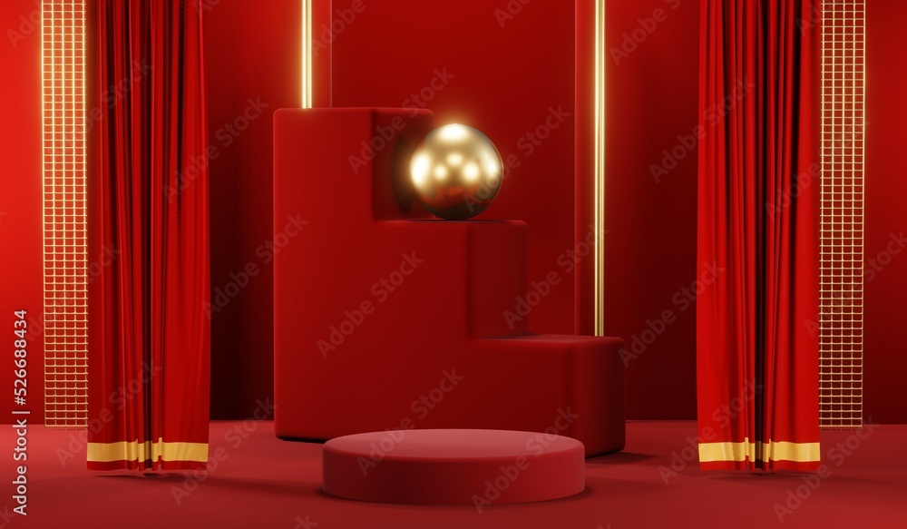 3D rendering of blank product background for cream cosmetics Modern red podium background 3D rendering of blank product background for cream cosmetics Modern red podium background
