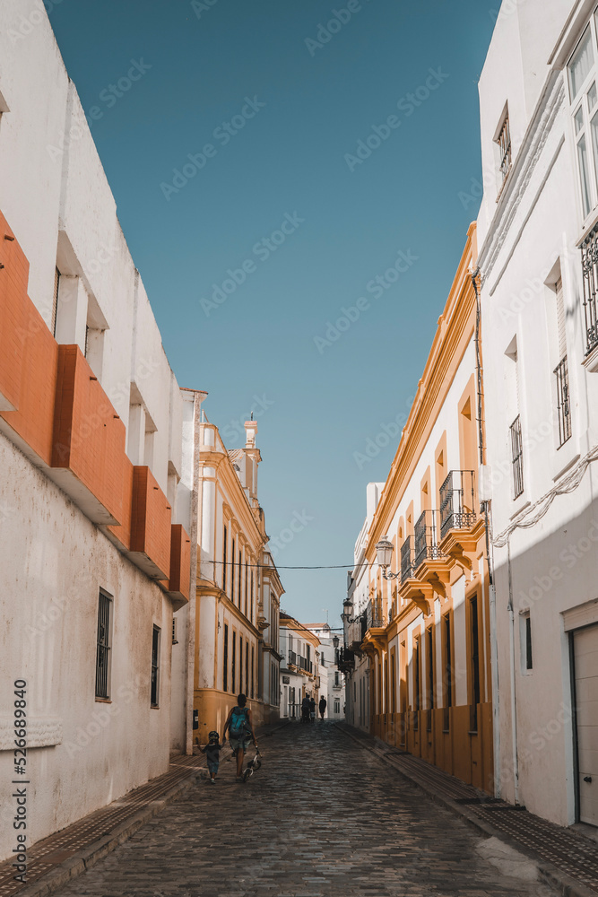 Fototapeta premium White and Orange Street in Tarifa, Spain