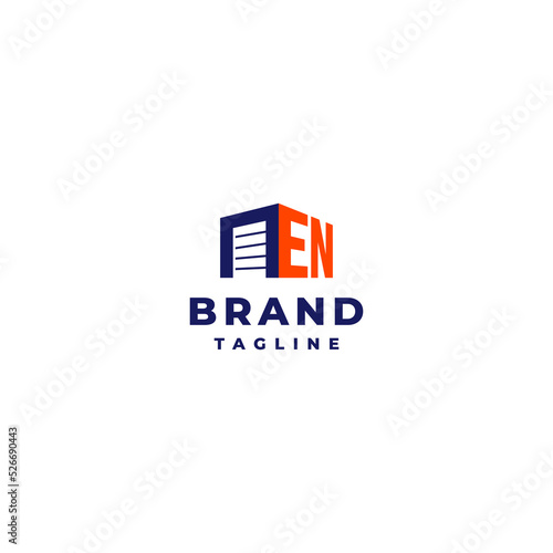 Storage Door Beside Initial Letter EN Logo Design. The initials of the letter EN form a storage building.
