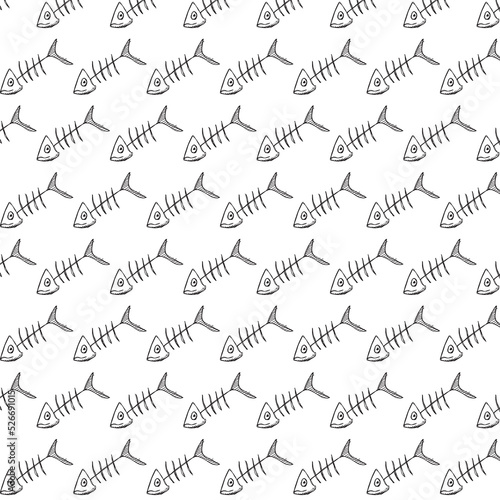 Fishbone hand draw pattern.  Fishbones, fishbone print. Fish skeleton bone icon pattern © Harimei