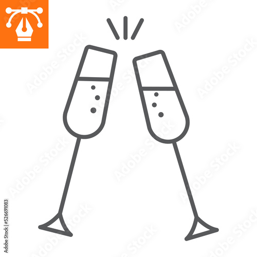 Champagne glasses line icon, outline style icon for web site or mobile app, celebrate and alcohol, two wineglass vector icon, simple vector illustration, vector graphics with editable strokes.