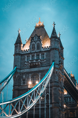 Illuminated Tower Bridge in the evening