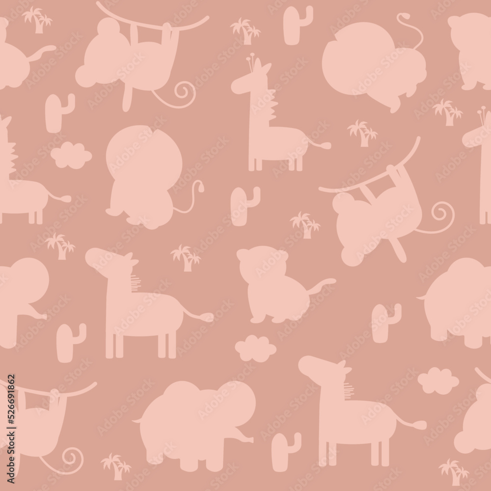 Seamless children's safari animals pattern in silhouette style. Vector illustration Seamless children's safari animals pattern in silhouette style. Vector illustration