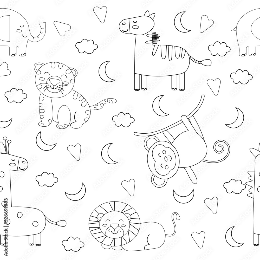 Seamless children's pattern of animals in outline style. Vector illustration Seamless children's pattern of animals in outline style. Vector illustration