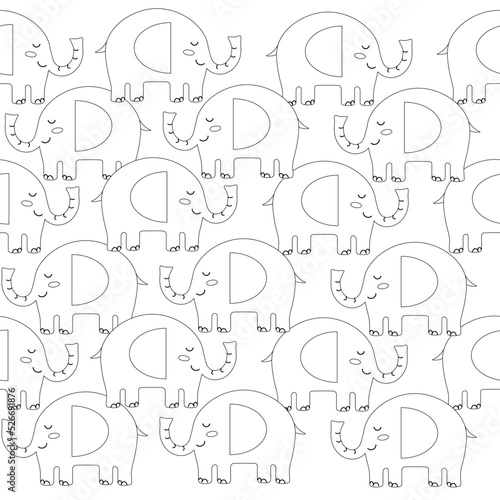 Seamless baby elephant pattern in outline style. Vector illustration