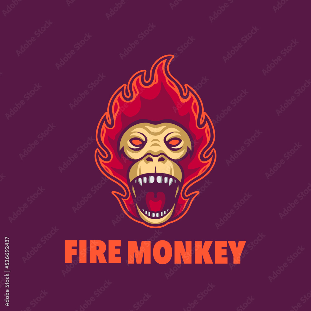 Fire monkey mascot logo for esport gaming or emblem.