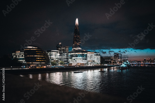 London skyline at night with city lights