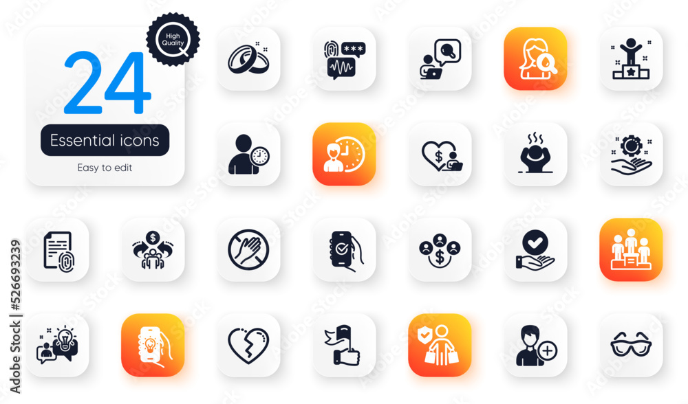 Set of People flat icons. Dont touch, Idea and Eyeglasses elements for web application. Sharing economy, Electric app, Winner icons. Moisturizing cream, Volunteer, Approved app elements. Vector Set of People flat icons. Dont touch, Idea and Eyeglasses elements for web application. Sharing economy, Electric app, Winner icons. Moisturizing cream, Volunteer, Approved app elements. Vector