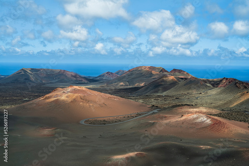 Incredible views of the volcanoes in the Timanfaya natural park. Photography made in Lanzarote, Canary Islands, Spain.