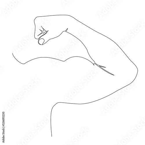 single line drawing of strong arm muscle flexing, line art vector illustration