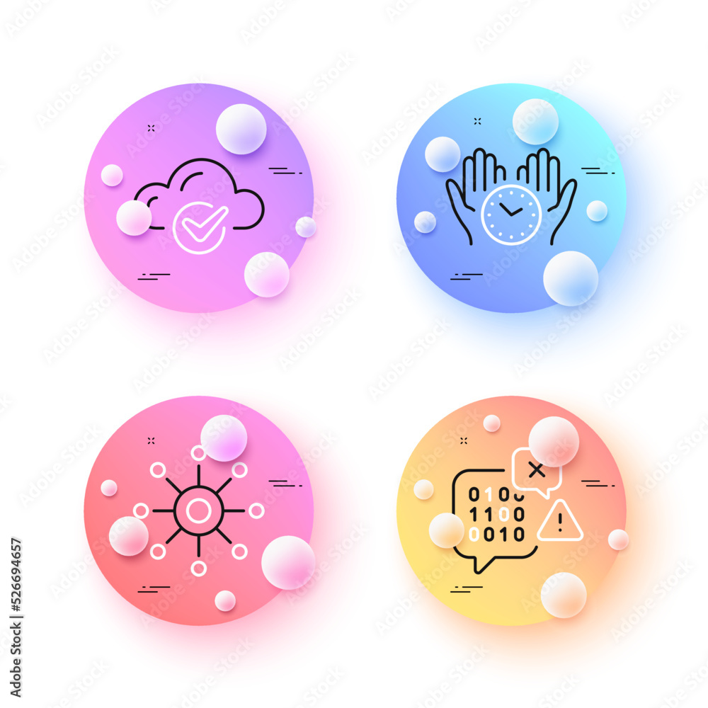 Cloud computing, Safe time and Binary code minimal line icons. 3d spheres or balls buttons. Multichannel icons. For web, application, printing. Approved storage, Hold clock, Programming chat. Vector Cloud computing, Safe time and Binary code minimal line icons. 3d spheres or balls buttons. Multichannel icons. For web, application, printing. Approved storage, Hold clock, Programming chat. Vector