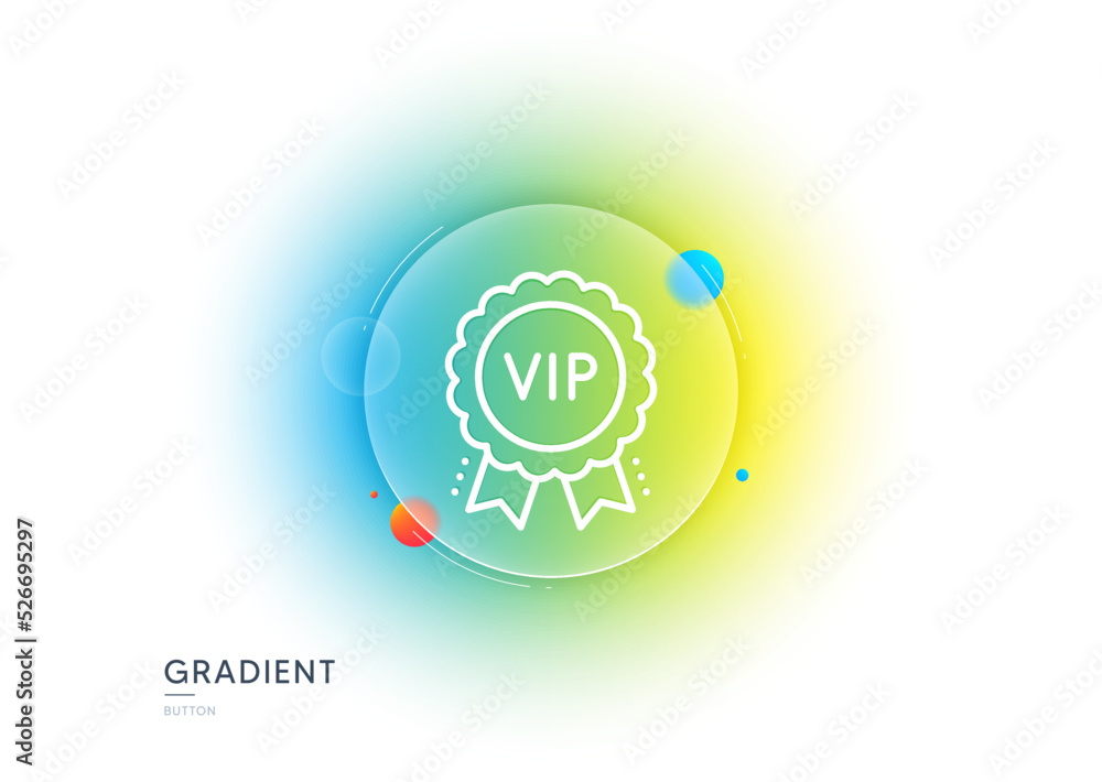 Vip award line icon. Gradient blur button with glassmorphism. Very important person medal sign. Member club privilege symbol. Transparent glass design. Vip award line icon. Vector Vip award line icon. Gradient blur button with glassmorphism. Very important person medal sign. Member club privilege symbol. Transparent glass design. Vip award line icon. Vector