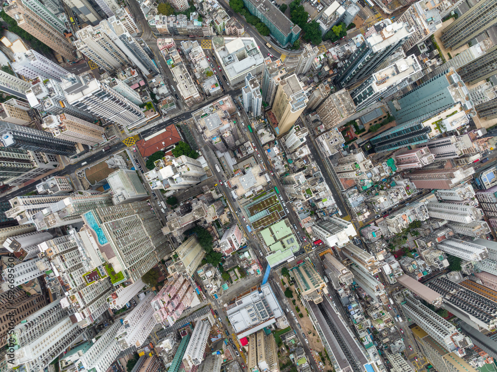 Top down view of Hong Kong city