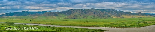 View of the Selenga River from Mount Omulevaya near the city of Ulan-Ude, Republic of Buryatia, Russia.