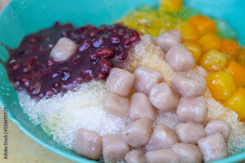 Taiwanese dessert shaved ice with taro and red bean