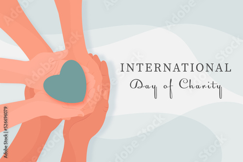 International day of Charity, September 5, Vector illustration with human hands and hearts.
