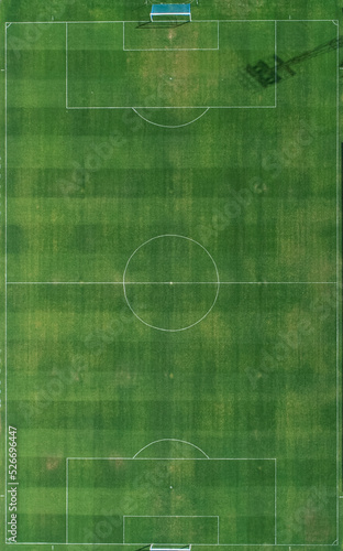 ORTHOGONAL VIEW OF A NATURAL GRASS FOOTBALL FIELD, AERIAL VIEW © Vic