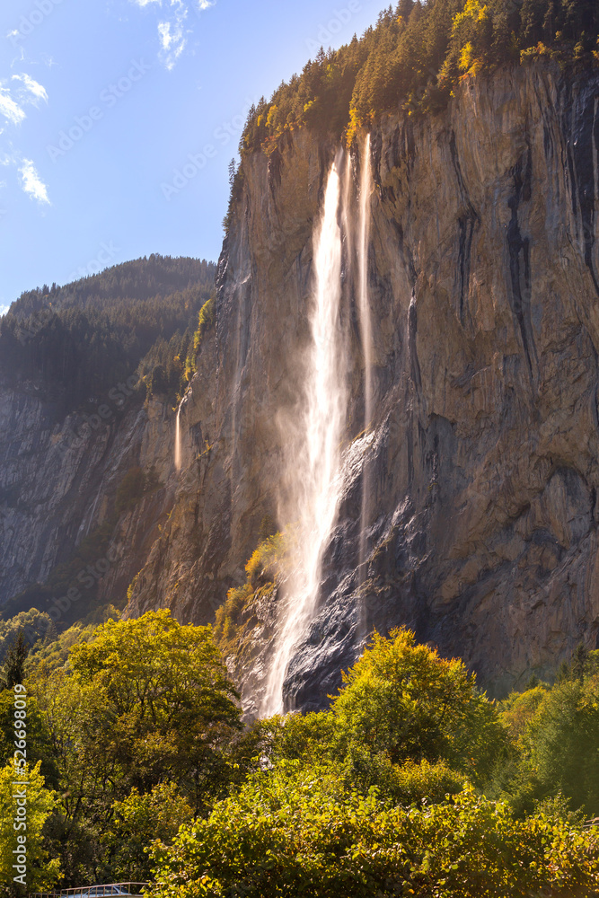 Staubbach waterfall in Lauterbrunnen, Switzerland