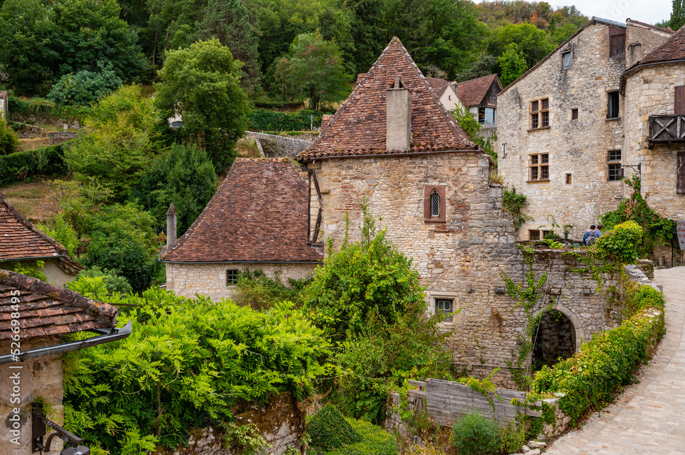 France, Lot, Saint-Cirq-Lapopie, labelled Les Plus Beaux Villages de France, 15th century fortified Roman church. High quality photo France, Lot, Saint-Cirq-Lapopie, labelled Les Plus Beaux Villages de France, 15th century fortified Roman church. High quality photo