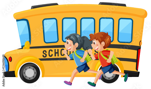 School bus with students cartoon
