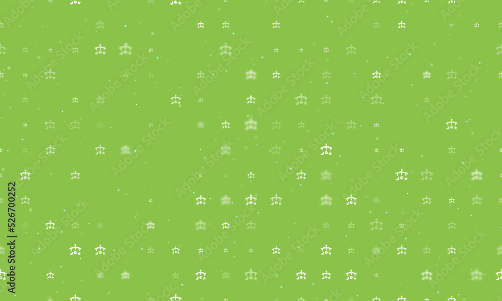 Seamless background pattern of evenly spaced white baby mobiles of different sizes and opacity. Vector illustration on light green background with stars Seamless background pattern of evenly spaced white baby mobiles of different sizes and opacity. Vector illustration on light green background with stars