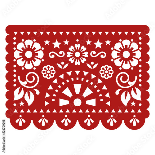 Papel Picado vector party design with abstract shapes, retro Mexican paper cutout pattern, traditional decoration perfect for greeting card or party decoration
  