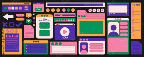 Retro cartoon set of web pages pc.old computer style. geometric frames in 90s memphis style. Set of user interface elements. Retro browser computer window. vector promo banner for design and print