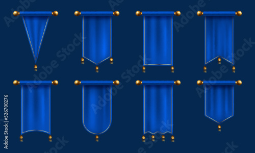 Blue pennant flags mockup. Vector Illustration