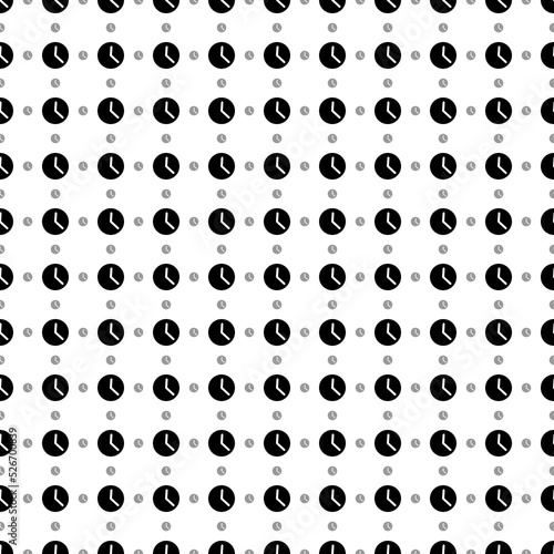 Square seamless background pattern from geometric shapes are different sizes and opacity. The pattern is evenly filled with big black time symbols. Vector illustration on white background