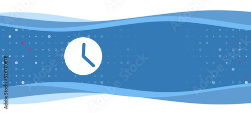 Blue wavy banner with a white time symbol on the left. On the background there are small white shapes, some are highlighted in red. There is an empty space for text on the right side