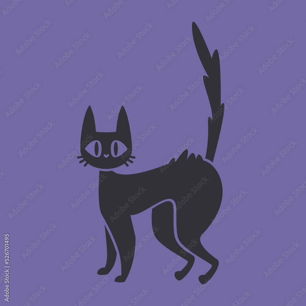 Cat side view. Halloween character in black flat style.