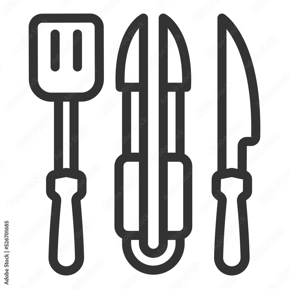 Grill, barbecue set - icon, illustration on white background, outline style Grill, barbecue set - icon, illustration on white background, outline style