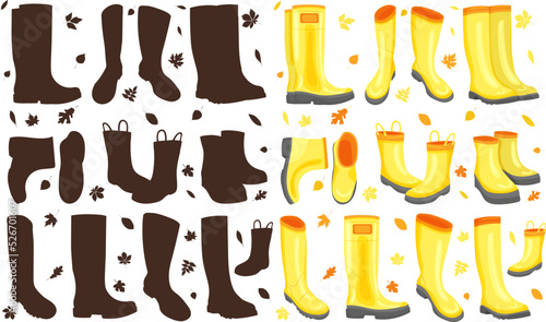set of yellow boots in flat style, vector