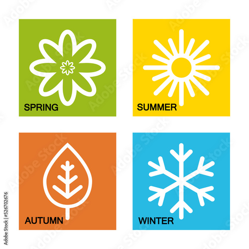 Seasons colorful icons set. Seasons - spring, summer, autumn, winter.