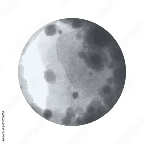 Vector Moon painted in watercolor. Space illustration.