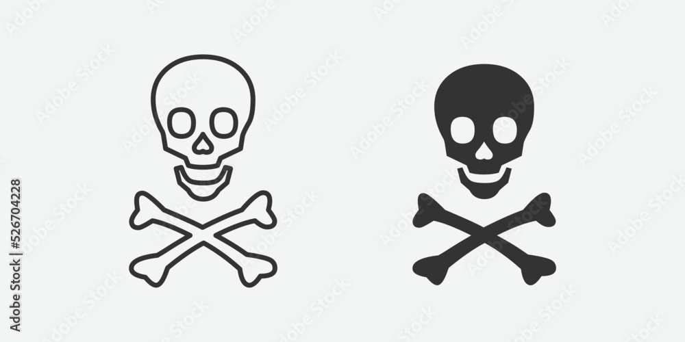 Crossbones, death skull vector icon. Danger, poison symbol flat vector icon for apps and websites. Skull head with cross bone vector graphic illustration