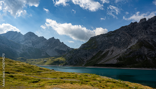 Fototapeta Naklejka Na Ścianę i Meble -  Lünersee, is a small alpine lake in the state of Vorarlberg, in the far west of Austria