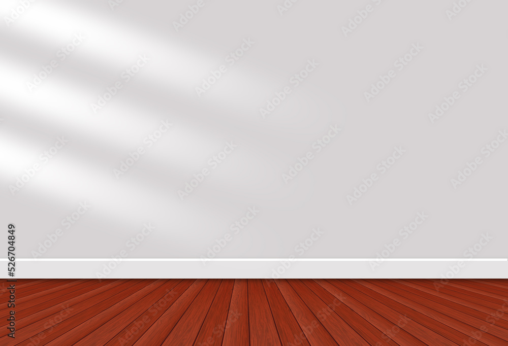 Empty room with white wall and wooden floor with natural light in the room. Empty room with white wall and wooden floor with natural light in the room.