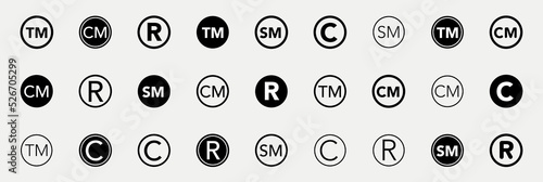 Copyright And Registered Trademark Icon Set Vector. Copyright And Registered Trademark Icon Set Vector. Smart ark and trademark right and license vector icon set.